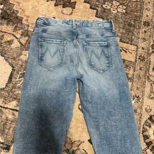 MOTHER High Waisted Looker Ankle Fray in “Deep Breaths”